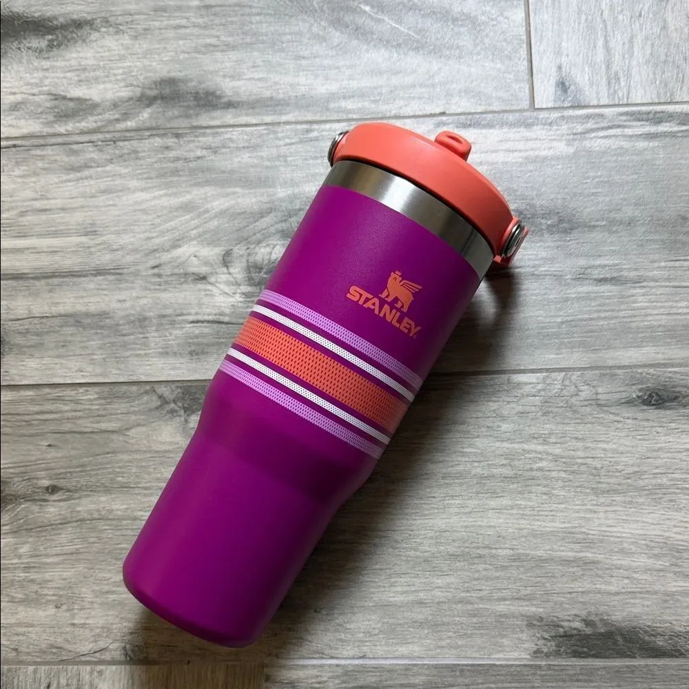 Stanley Purple Tumbler with Coral Lid and Stripe Accents 30oz.